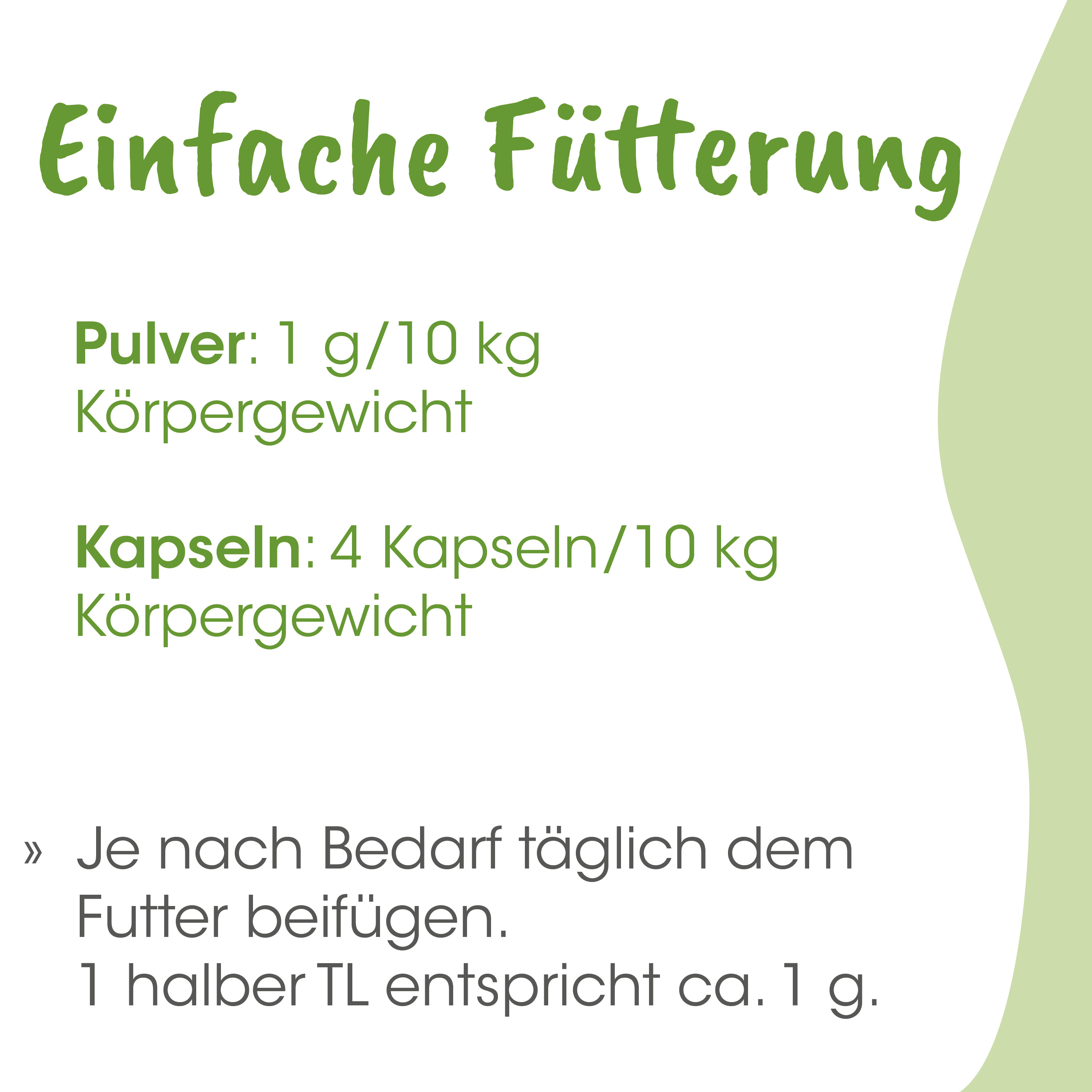 Pulver, Kapseln, Körpergewicht, Futter, Konzentration