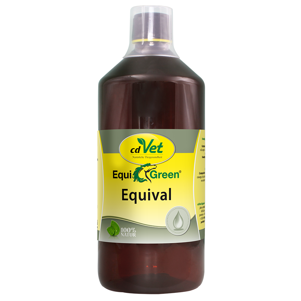 Equine supplement, Equival, Flüssiges Ergänzungsfuttermittel, Braune Flasche, Tierarztprodukt