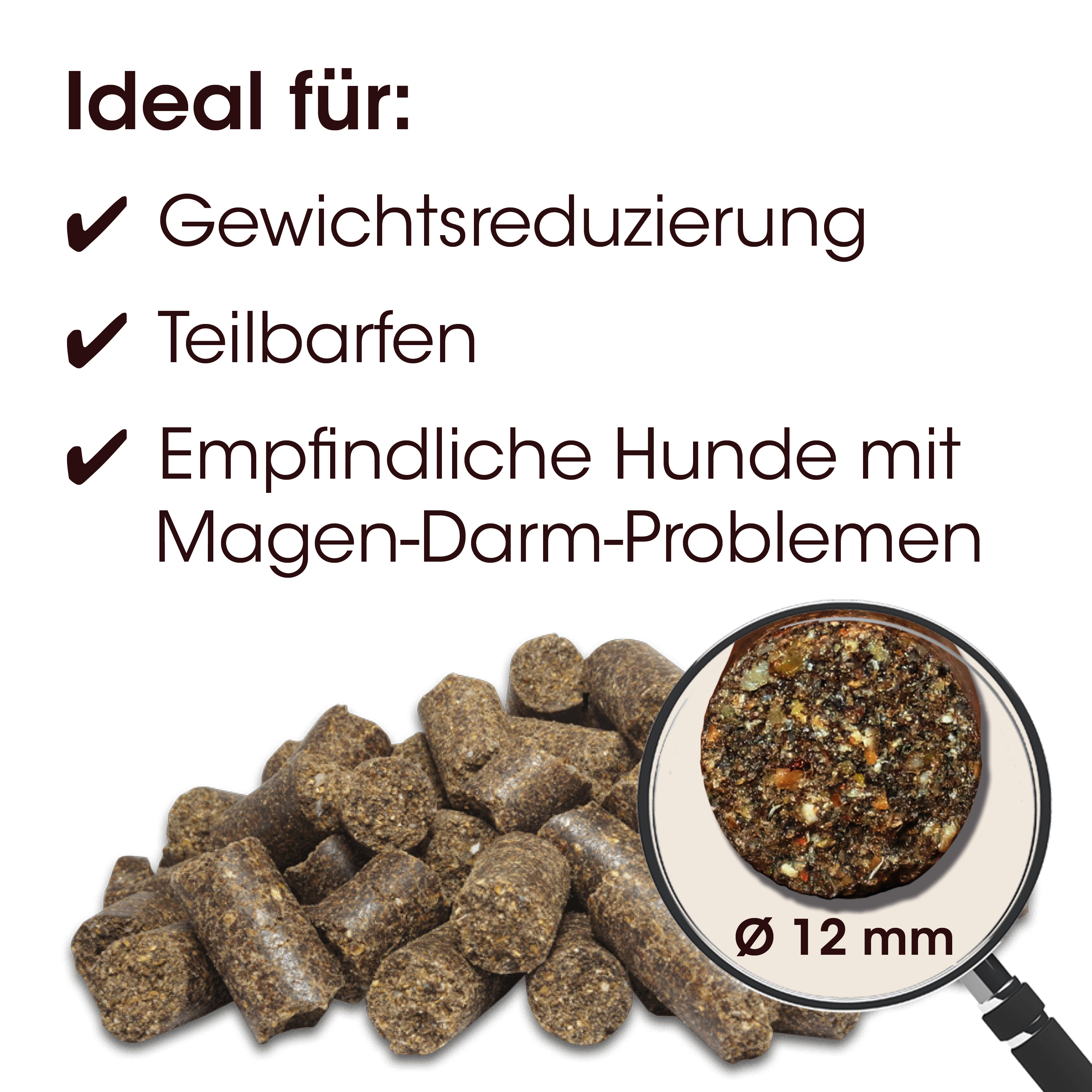 Kauartikel, Hundeleckerli, Trockenfutter, Kohlefutter, Durchmesser12mm