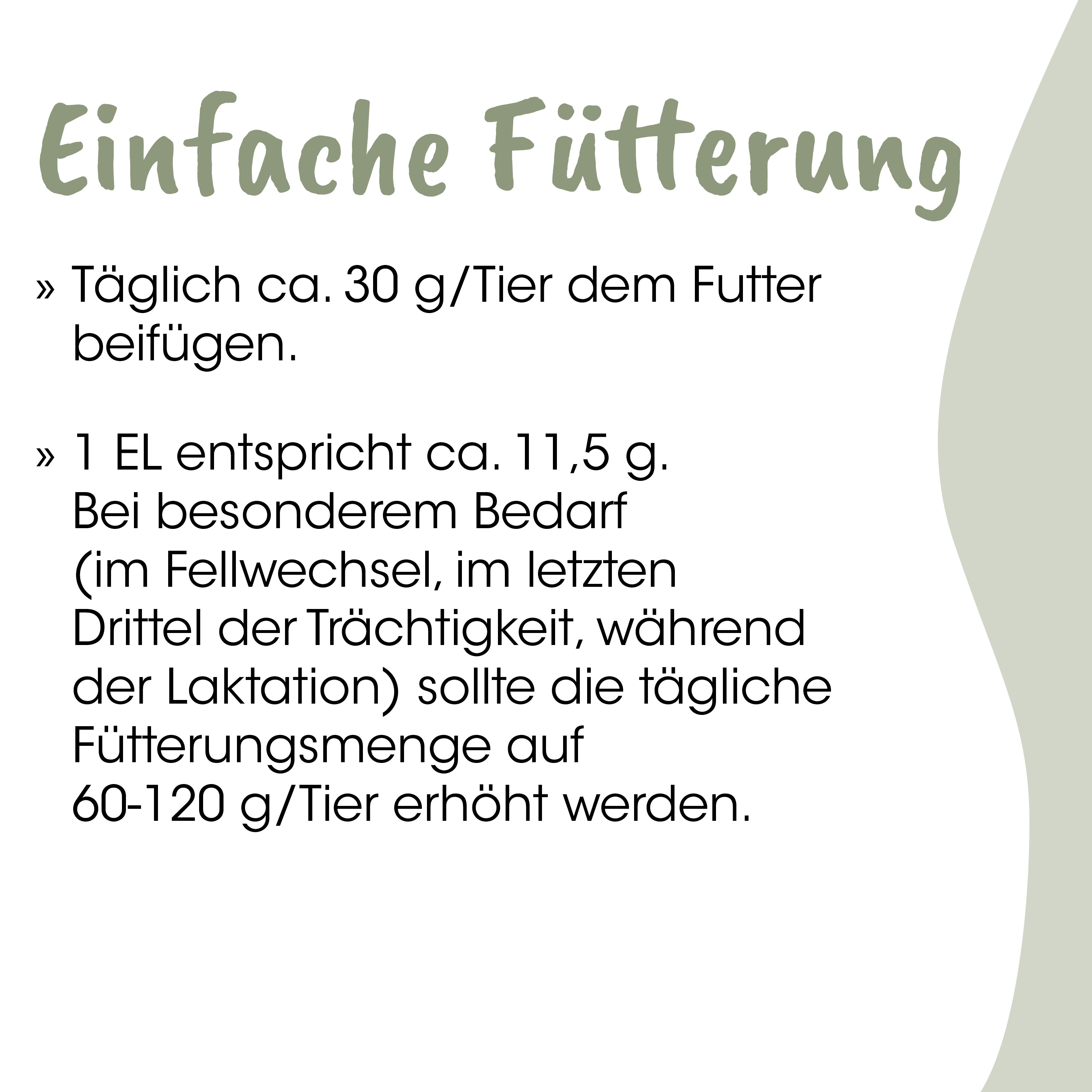 Futteranleitung, Tierfutter, Grammangaben, Fütterungsempfehlung, Mengenangabe