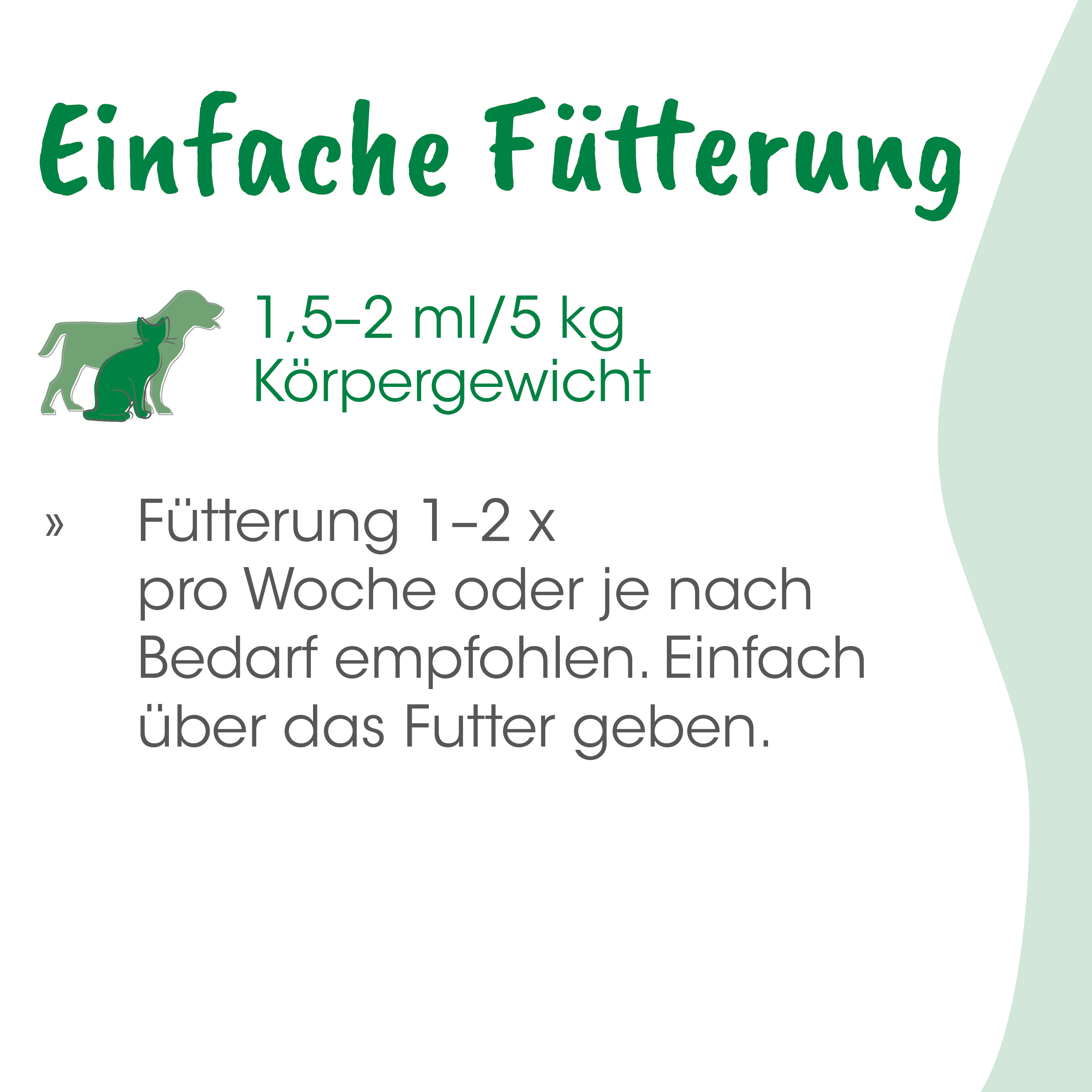 Katzenfutter, Hundefutter, Fütterung, 1,5–2 ml/5 kg, Körpergewicht