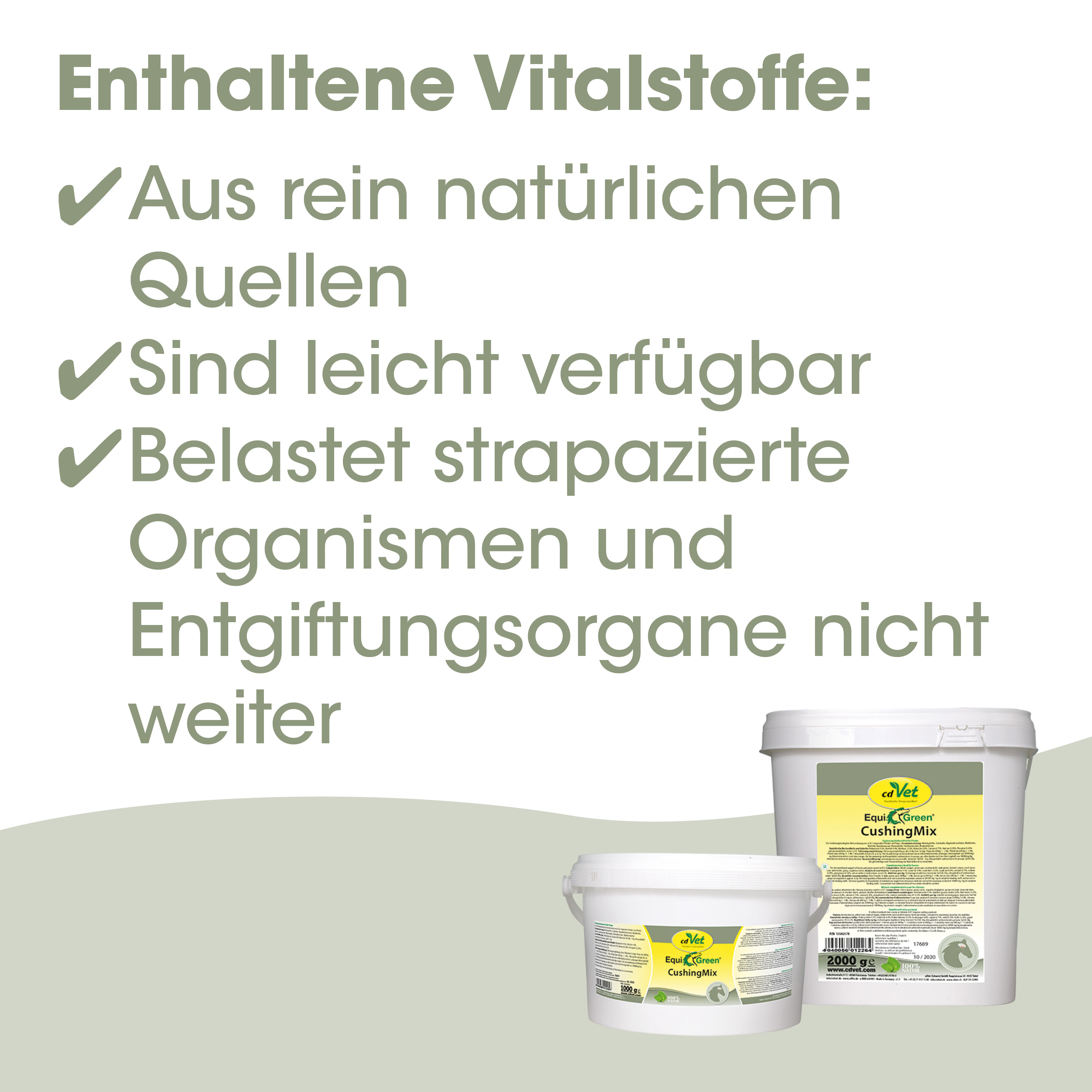 Hochleistungsmix, Kunststoffbehälter, Grün-Gelb, Futtermittel, Cushing-Mix