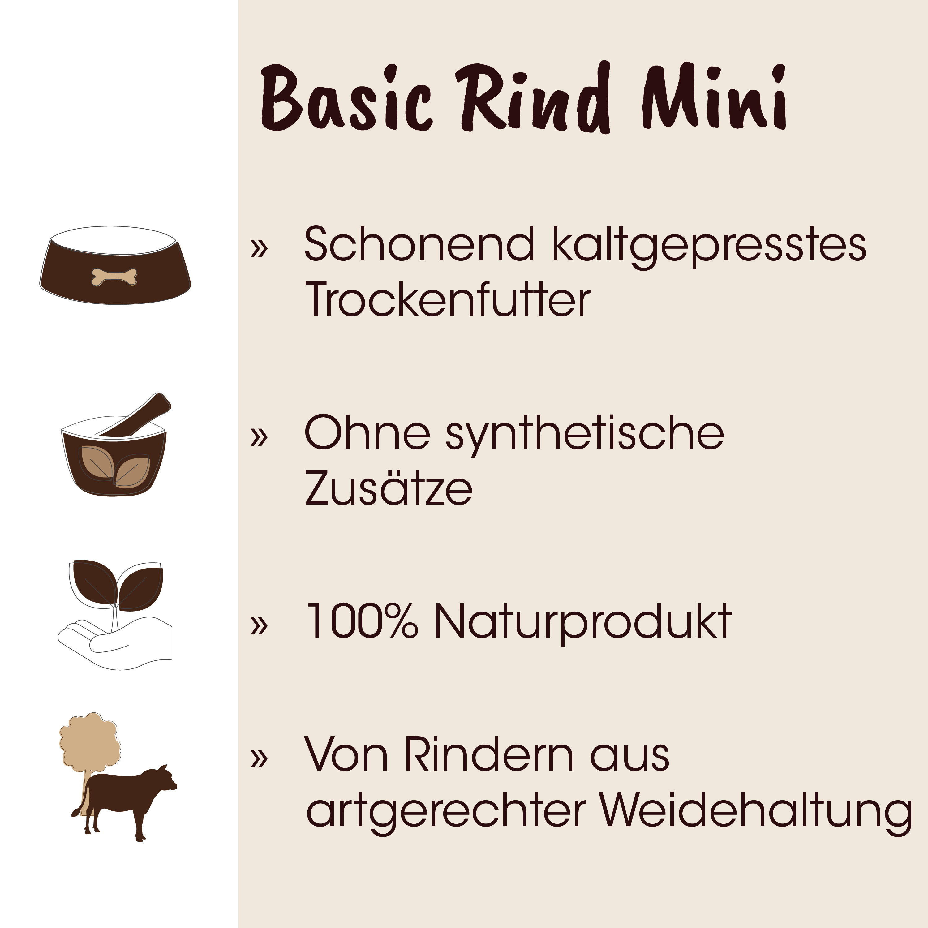 Rind Mini, Schonend kaltgepresstes, Trockenfutter, 100% Naturprodukt, artgerechte Weidehaltung