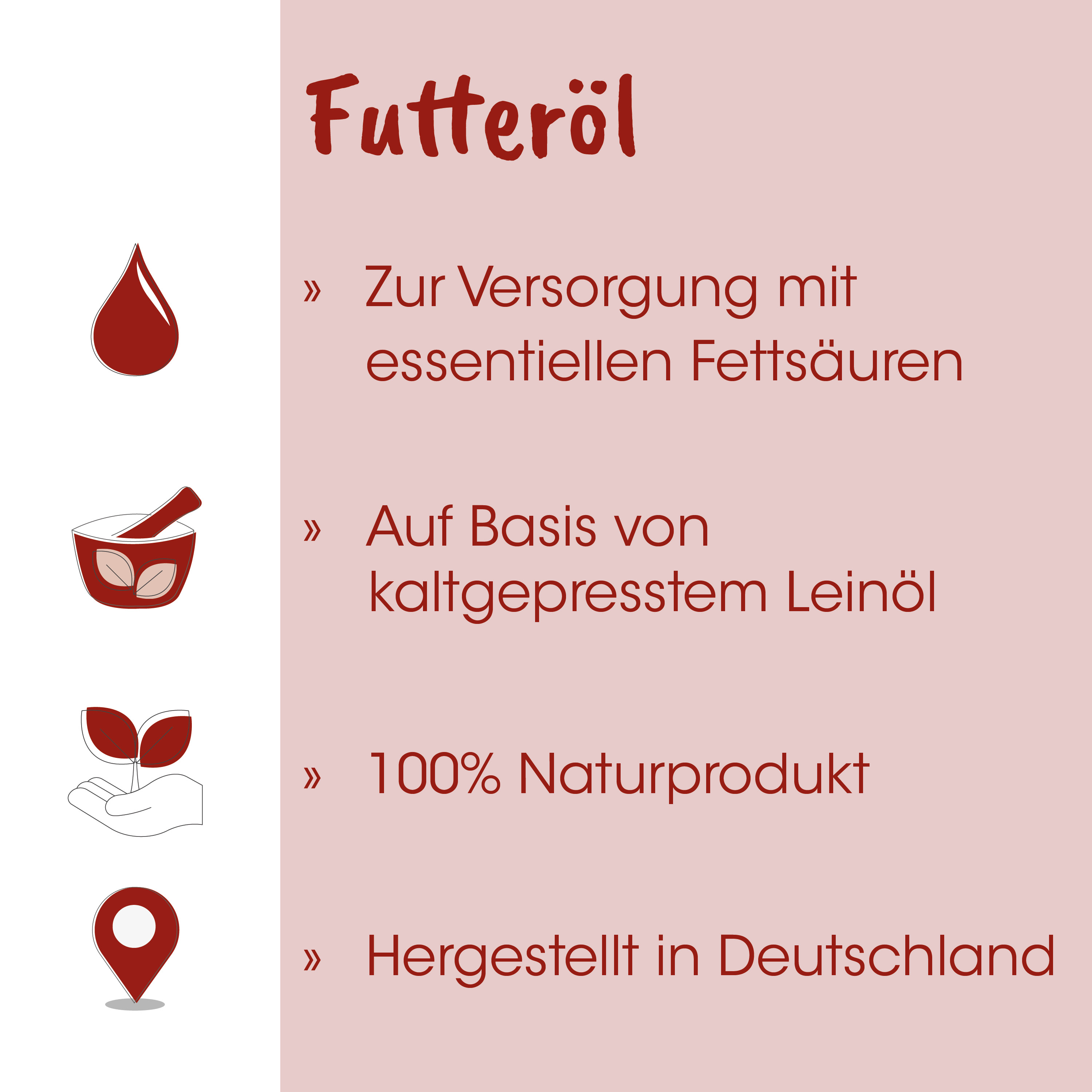 Futteröl, Leinsamenöl?, Fettsäuren, Naturprodukt, Hergestellt in Deutschland