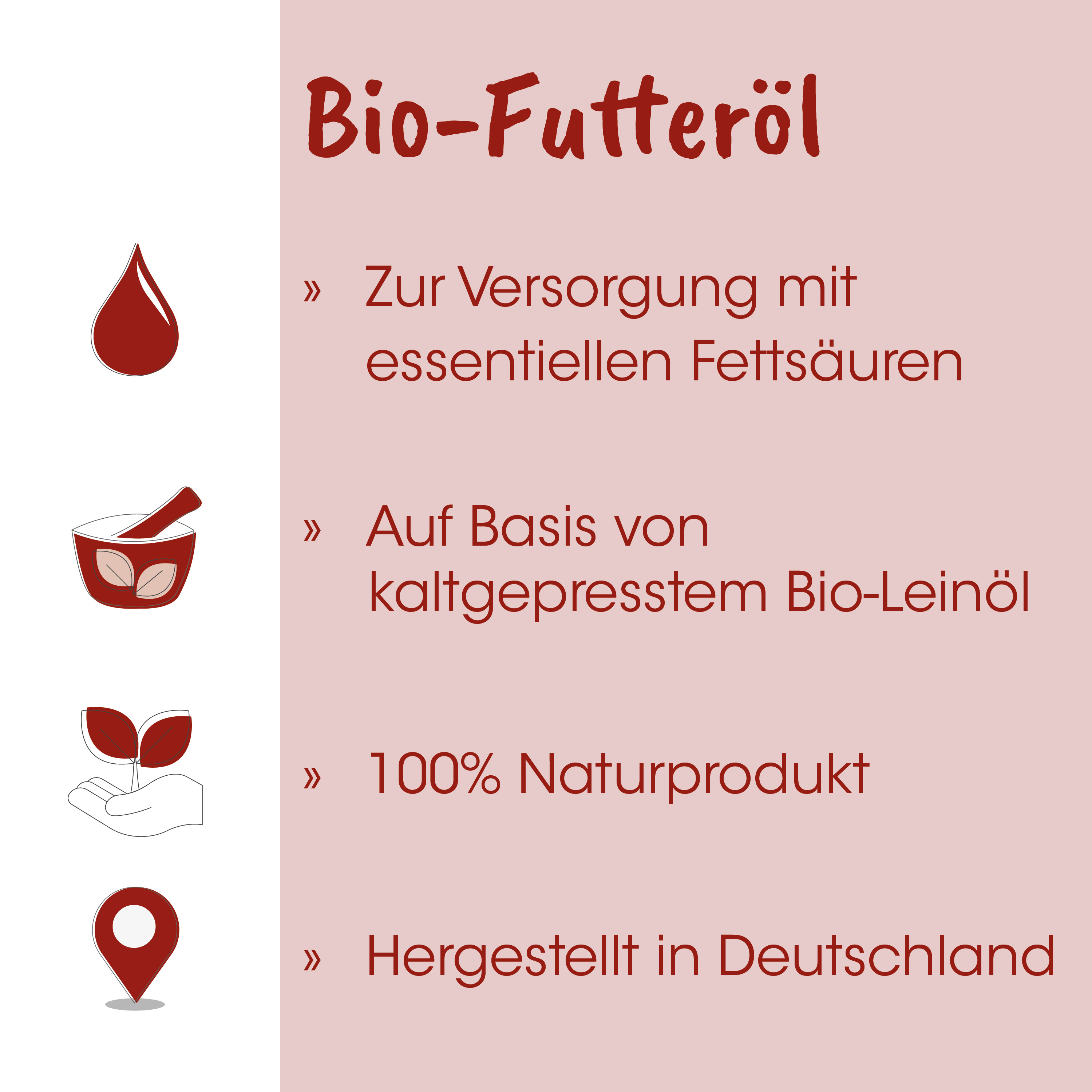 Bio-Futteröl, Leinöl, kaltgepresst, Naturprodukt, Deutschland
