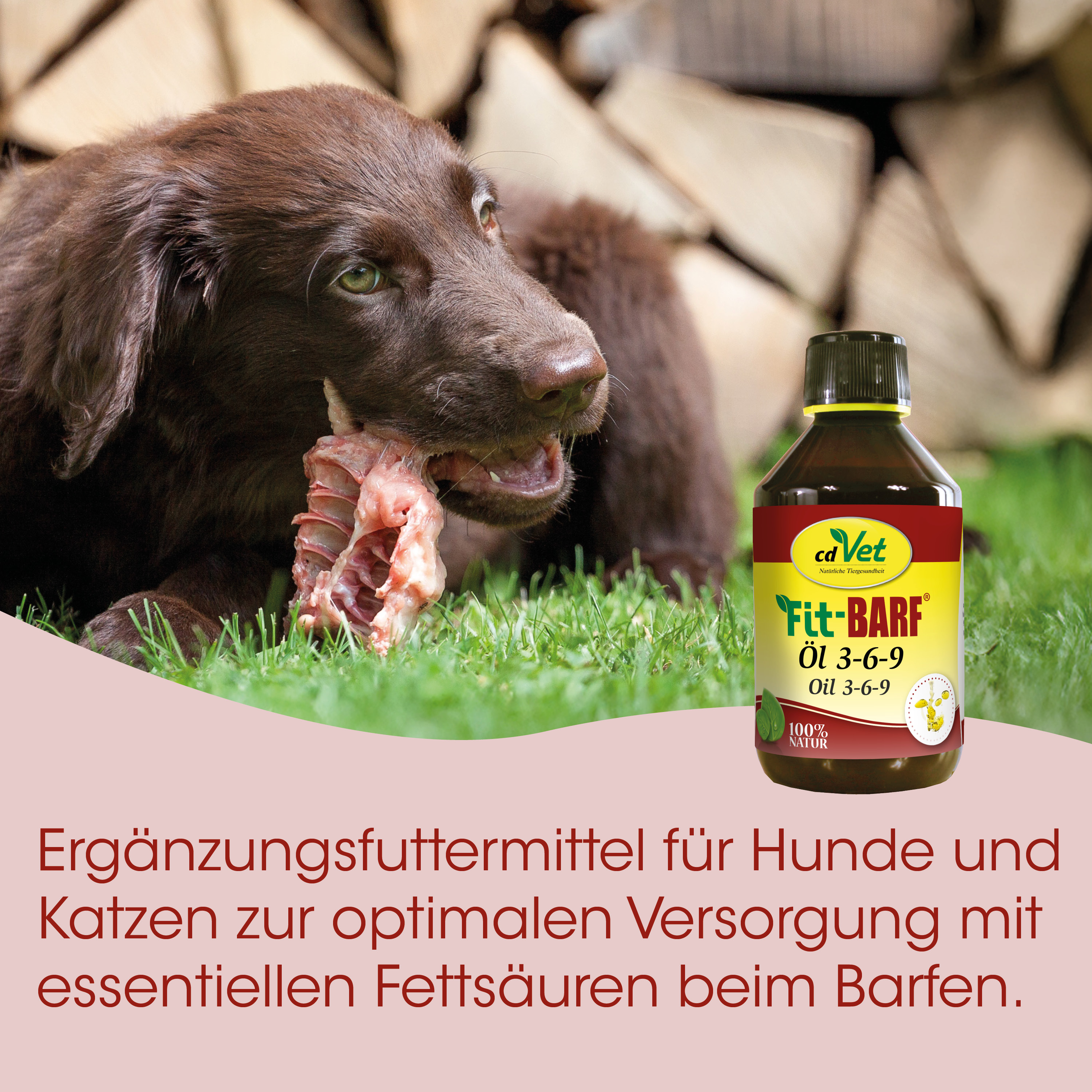 Hundfutter, Öl 3-6-9, Futterflasche, Knabberfutter, Barf-Öl