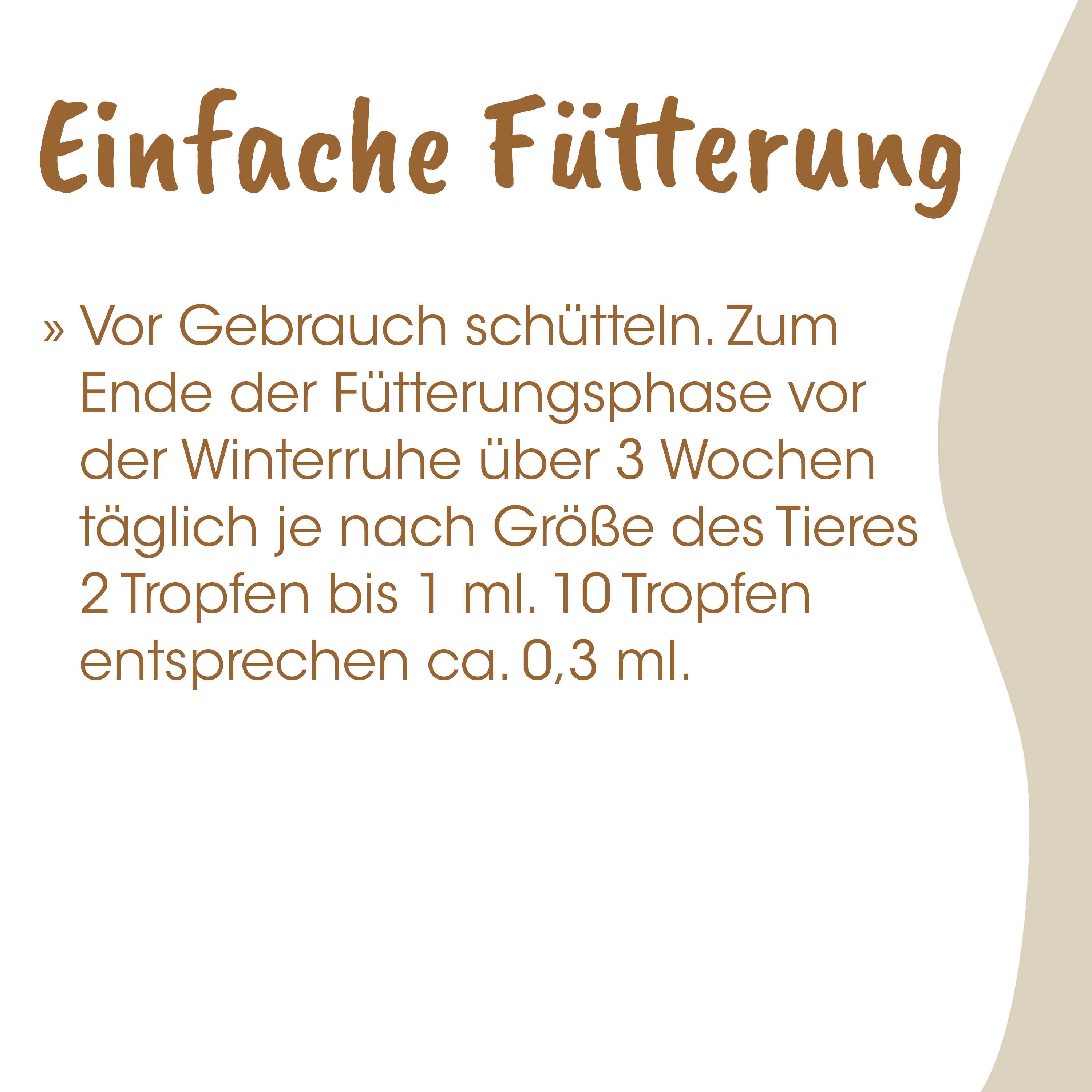 Futterbehälter, Tiernahrung, 1 ml Tropfen, 3 Wochen, Winterruhe